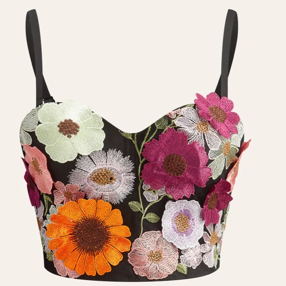 Commense 3D Flower Multicolor Embroidered Crop Top NWT  …sold out!!!